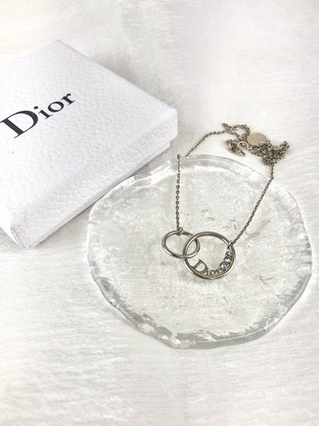 【VintageShop solo 日本直送中古包專賣店】Christian Dior クリスチャン ディオール 項鍊 銀色 Logo 圓形 寶石 vintage bzvri3