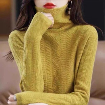 2024秋冬新款純色羊毛女堆堆高領寬松套頭內搭軟糯針織打底毛衣