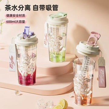 新款鈴蘭花水杯女生高顏值塑料杯便攜咖啡杯兒童隨手吸管杯子批發