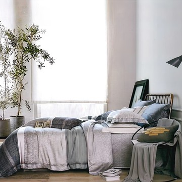 TENCEL 鋪棉床罩7件組 100%純天絲 40支 35cm適用  迪亞灰  雙人  床罩 + 兩用被 + 枕套 + 抱枕套