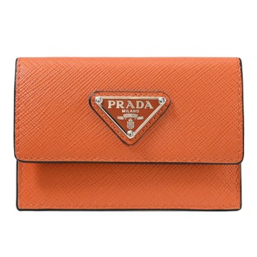 PRADA 金屬LOGO防刮翻蓋隨身卡片夾/證件夾(亮橘)