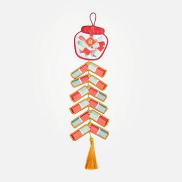 復古玩味刺繡長吊飾 三色甜喜 鞭炮迎發