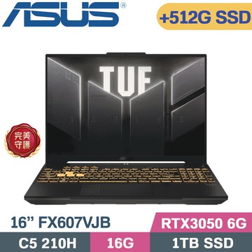 ASUS TUF F16 FX607VJB-0053A210H 灰(Core 5 210H/16G/1TB+512G/RTX3050 6G/W11/16)特仕