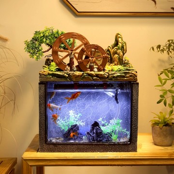 風車水輪假山流水噴泉魚缸循環流水魚池景觀水景養魚擺件家居飾品