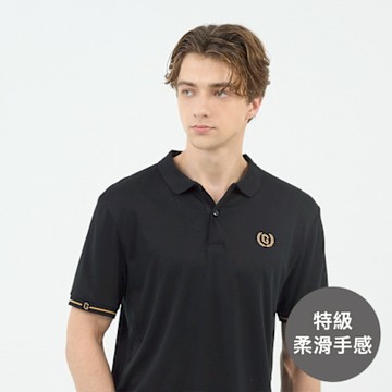 GIORDANO 男裝刺繡短袖POLO衫 Liquid Touch系列 - 09 標誌黑