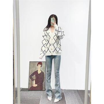 MJ家IULV2025春季新款女裝法式小香風簡約氣質提花菱格針織外套女