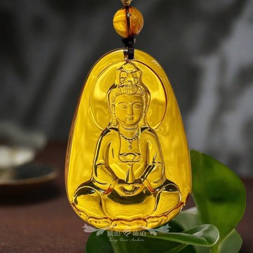 騰彪琥珀 天然黃金琥珀 淨瓶觀音掛墜 氧化老料 波光金燦 附繩鍊