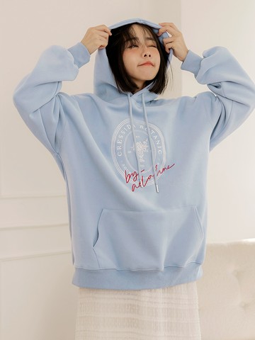 棉質配色英文刺繡寬鬆帽T