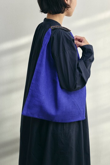 日本 Fog Linen Work - 100% 厚地亞麻三角側背包 - 靛藍