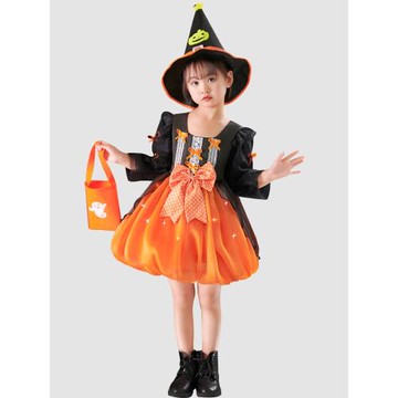 萬圣節兒童服裝女童cos南瓜女巫裙子角色扮演幼兒園演出服巫婆裝