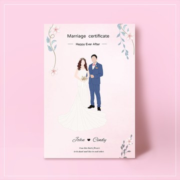 似顏繪結婚書約夾-人像繪製結婚證書夾-客製化結婚書約夾-證書夾