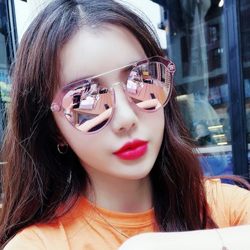 墨鏡 附眼鏡盒明星休閒街拍款夏季裸粉透框櫻花粉彩膜墨鏡69658