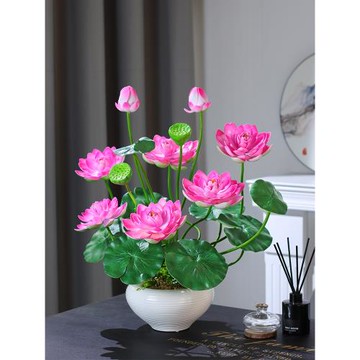 高檔假荷花仿真花擺設佛前供的花假花蓮花裝飾擺件花束佛堂供佛花
