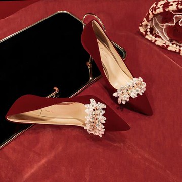 蘇社交 法式紅色婚鞋女高級感結婚新娘鞋不累腳秀禾婚紗高跟鞋女