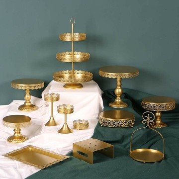 蛋糕甜品展示架 金色甜品臺擺件鐵藝婚慶展示架套裝歐式創意蛋糕點心架