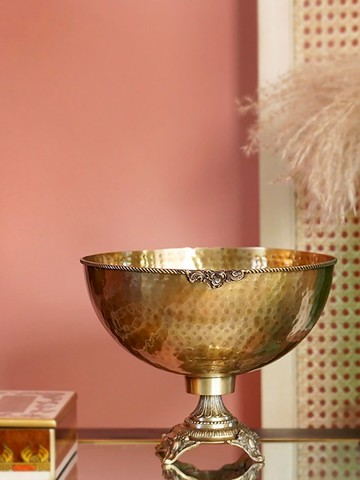 費靈家居進口黃銅復古歐式美式果盤果簍 奢華客廳餐桌裝飾大果碗
