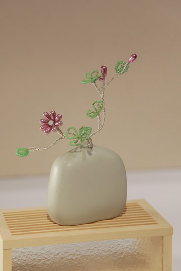 手工格桑花珍珠永生花禮 【含白瓷花器】