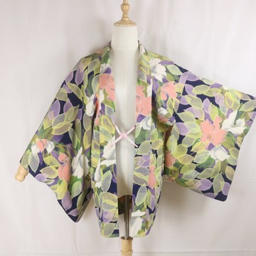 復古 日本製造 花卉圖案 羽織 | 海軍藍・綠・粉 | 和服式開襟衫 | 短款罩衫