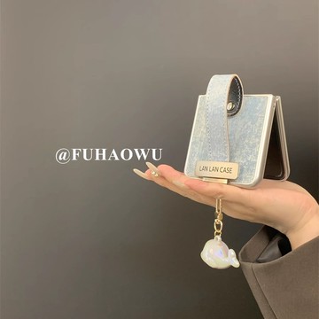 牛仔紋 皮革腕帶 掛件 三星 z flip7 flip5 flip6 flip 4 3 6 5 7 手機殼 防摔 保護套