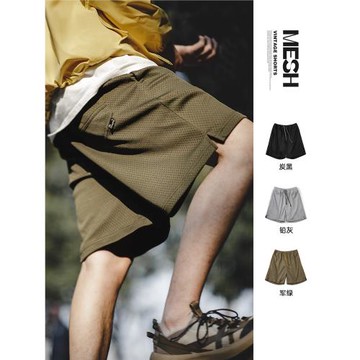 馬登工裝美式復古網眼透氣短褲山系戶外速干運動籃球五分褲男夏季