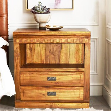 【吉迪市100%全柚木家具】RPNA002 柚木方塊造型雙抽床頭櫃 邊几