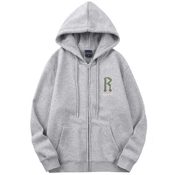 外貿尾貨重磅磨毛棉連帽衛衣男秋冬拉鏈開衫加絨加厚刺繡寬松外套