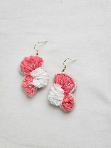 紗線耳環 cotton coral