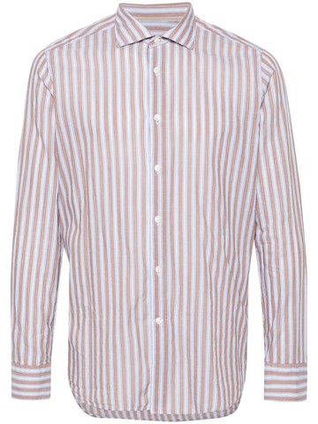 Tintoria Mattei - cutaway-collar striped shirt - men - Cotton - 42 - Brown