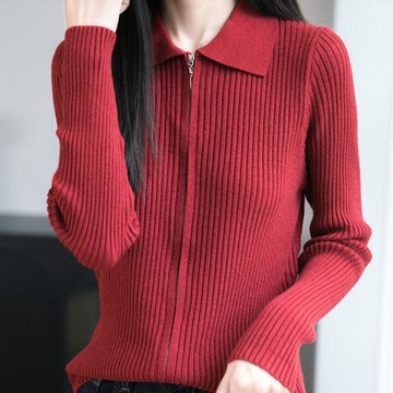 衣時尚 針織外套 毛衣 針織衫 開襟外套 新款設計感雙拉鍊針織開襟衫翻領毛衣外套長袖襯衫領上衣S01-F7045.