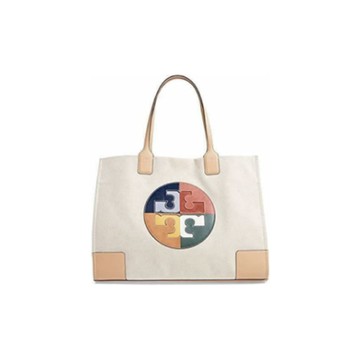 TORY BURCH TB ELLA COLOR-BLOCKLOGO 時尚簡約帆布 女款中號托特Tote包手提托特包 58070【 菲尼斯 國際精品 ★ 疊加現抵$1520 】