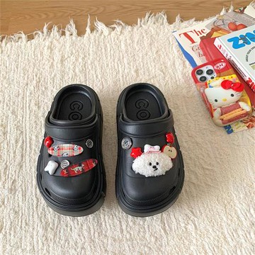 大發少女ins毛絨小狗洞洞鞋女2026新款外穿eva防滑厚底沙灘涼拖鞋