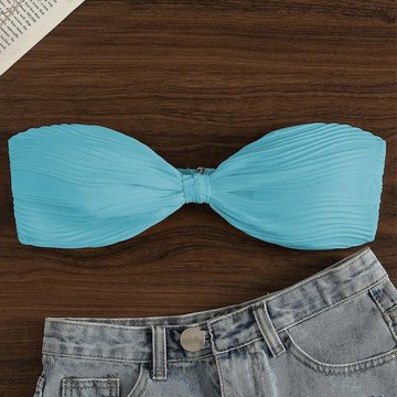 2024新款歐美抹胸純色比基尼泳衣女款性感百搭溫泉泳裝上衣無肩帶