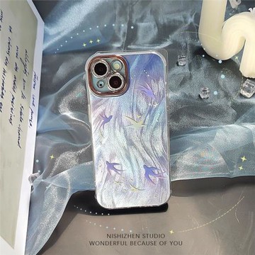 【星星燕】羽紗殼高級感iPhone16promax原創蘋果17手機殼創意16plus全包防摔12適用13韓系情侶保護套14外殼