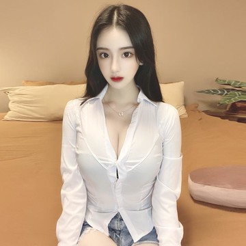 職業氣質OL襯衫制服女夏季輕熟V領低胸緊身上衣翻領短袖白色襯衣