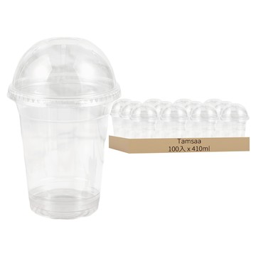 Tamsaa 透明PET飲料杯 圓頂蓋組合  410ml  100入
