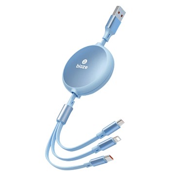 biaze 畢亞茲 伸縮三合一快充傳輸線  100W超級快充  適用於安卓/蘋果/Type-C  1.2m  清新藍  1條
