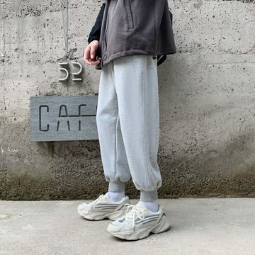 春季ins潮牌直筒九分衛褲男炸街寬松休閑學生百搭抽繩束腳運動褲