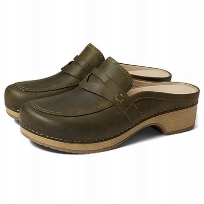 Dansko  Bel レディース クロッグ Green Oiled Pull Up