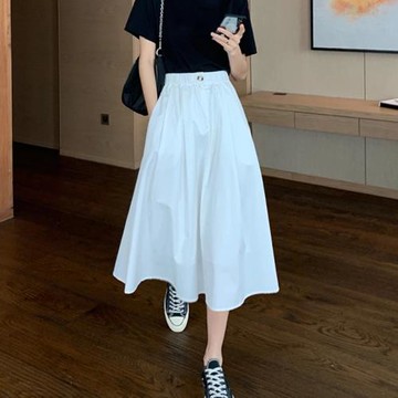 白色半身裙女春夏百搭中長款高腰顯瘦遮胯a字裙氣質赫本大擺傘裙