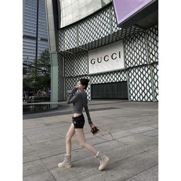 ADVANCED灰色連帽T恤女秋冬設計感短款修身交叉打底開衫兩穿上衣