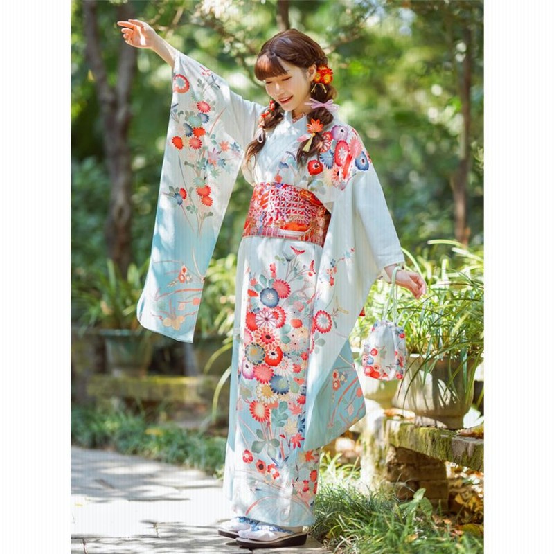 着物 和服 振袖 レディース 花火大会 卒業式 プリント 和柄 花柄
