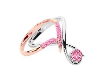 粉紅藍寶石14k金雙色結婚戒指組合 水滴形求婚戒指 流星訂婚套裝