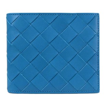BOTTEGA VENETA 605721 大格編織對開八卡短夾.青藍
