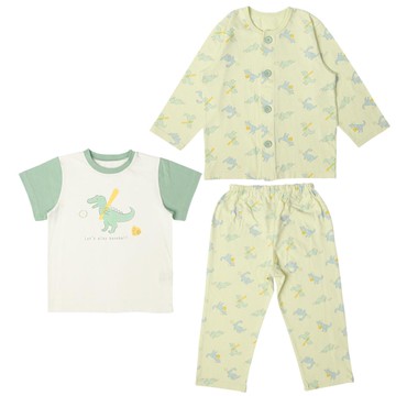 akachan honpo - 家居服 短袖+長袖上衣-恐龍-綠色