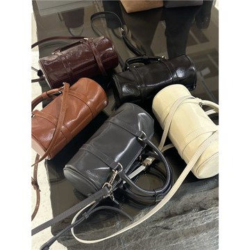 暮里油蠟皮圓筒包波士頓女包2024新款真皮包小眾手提斜挎包枕頭包