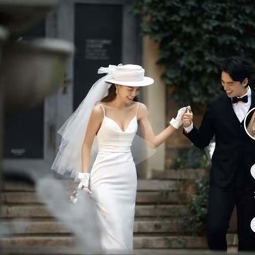 禮帽女夏季優雅白色緞面網紗復古婚紗法式赫本風海灘影樓平頂帽子