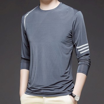 長袖t恤男士春秋季冰絲薄款網眼透氣運動上衣寬松休閑潮牌體恤男