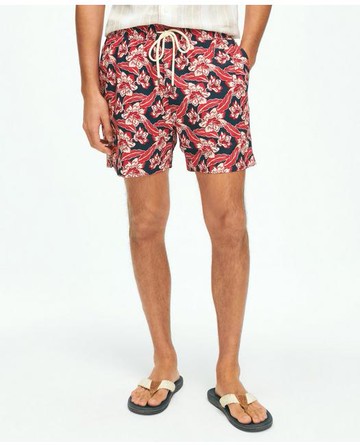 Brooks Brothers Men's 5" Montauk Printed Swim Trunks With Stretch | Navy | Size XL