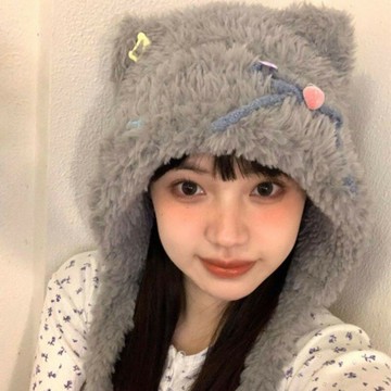 毛絨小熊帽子蝴蝶結護耳帽包頭帽2024新款冬季帽子可愛加絨保暖