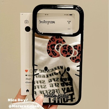 ins日系 補妝鏡面 可愛大臉KT貓 凱蒂 iPhone 16 17 15 14 13 Pro max 蘋果手機 保護殼